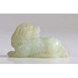 Chinese jade lion, Qing Dynasty, Kuang Hsu, (1875 - 1908) carved as a crouching lion with the head