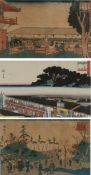 After Utagawa Hiroshige I (1787-1868) three woodblock prints, framed and glazed, (3)