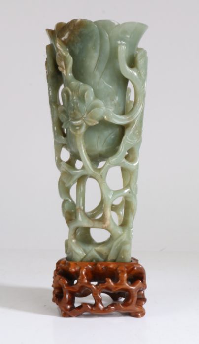 A large Chinese pierced jade Magnolia cup, late Ming Dynasty, 17th Century, of tall slender form, - Image 3 of 3