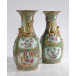 A pair of 19th Century Chinese Canton vases, with colourful panels of figural decoration among C