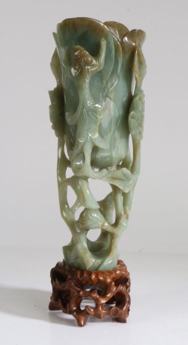 A large Chinese pierced jade Magnolia cup, late Ming Dynasty, 17th Century, of tall slender form, - Image 2 of 3