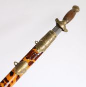 19th century Chinese Jian sword, with a wooden reeded handle and a tortoiseshell scabbard with brass