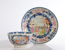 A Chinese porcelain famille rose export tea bowl and saucer, Qianlong (1736-1795) delicately painted