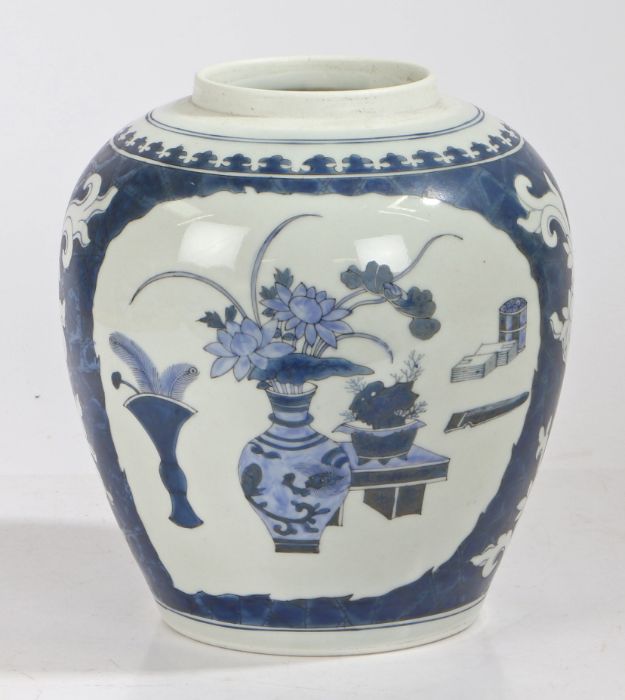 A Chinese porcelain ginger jar, of large size, decorated with a figural scene by a building and - Image 2 of 2