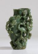 A Chinese spinach jade tree trunk double vase, Qing Dynasty, 18th Century, carved naturalistically