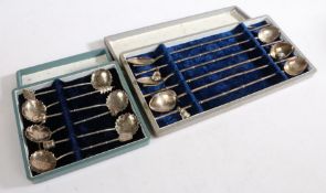 A set of six Chinese sterling silver iced tea spoons, the straw handles with bamboo effect