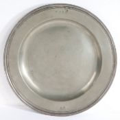 A William & Mary pewter multiple-reed rim dish, Worcestershire, circa 1695 With hallmarks to front