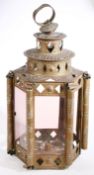 A large 19th century large sheet brass, repouseé and pierced decorated hanging lantern, Dutch Of