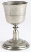 A George II pewter communion cup, circa 1750 The bowl with flared lip and mid narrow fillet, a