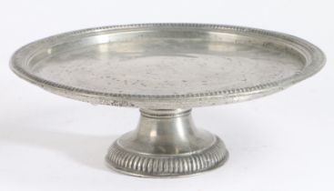 A rare Queen Anne pewter tazza or footed plate, circa 1705 The flat plate with narrow beaded rim, on
