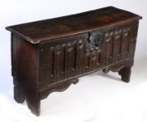 A James I oak boarded chest, West Country, circa 1620 The one-piece top with moulded front edge