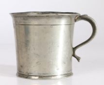 A George II pewter OEAS three-quarter pint (third quart) straight-sided mug, North country, circa