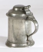 A George II pewter double domed-lidded straight-sided tankard, Northumberland, circa 1750 Having a