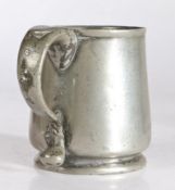 A George II pewter OEWS half-pint squat tulip-shaped mug, Bristol, circa 1730-40 With simple lip,