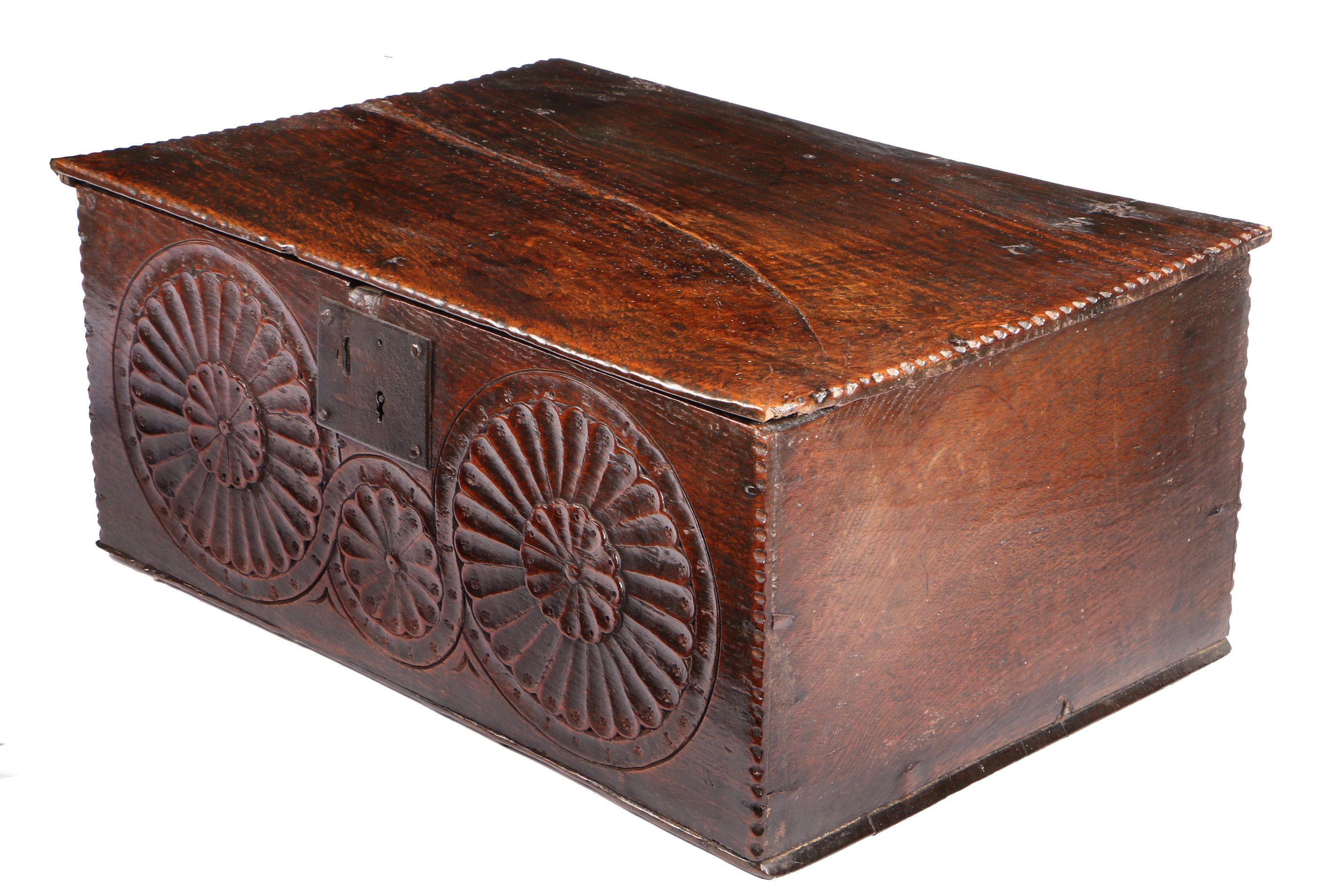 A good Charles I boarded oak box, West Country, circa 1640 Having an impressive one-piece top with - Image 2 of 2