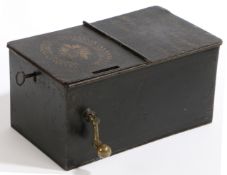 A rare George III painted toleware ‘honesty' box, circa 1800-20   Of typical rectangular form,