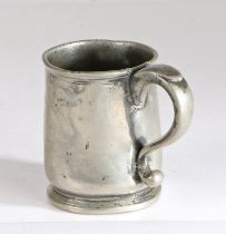 A George II pewter OEWS pint U-shaped mug, Bristol, circa 1740 With narrow flared lip, and short