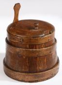 A 19th century staved oak and pine dry-goods lidded container Of tapering form, one rear stave