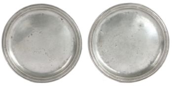 A set of four Charles II pewter reeded narrow rim plates, circa 1680 Each with stamped ownership