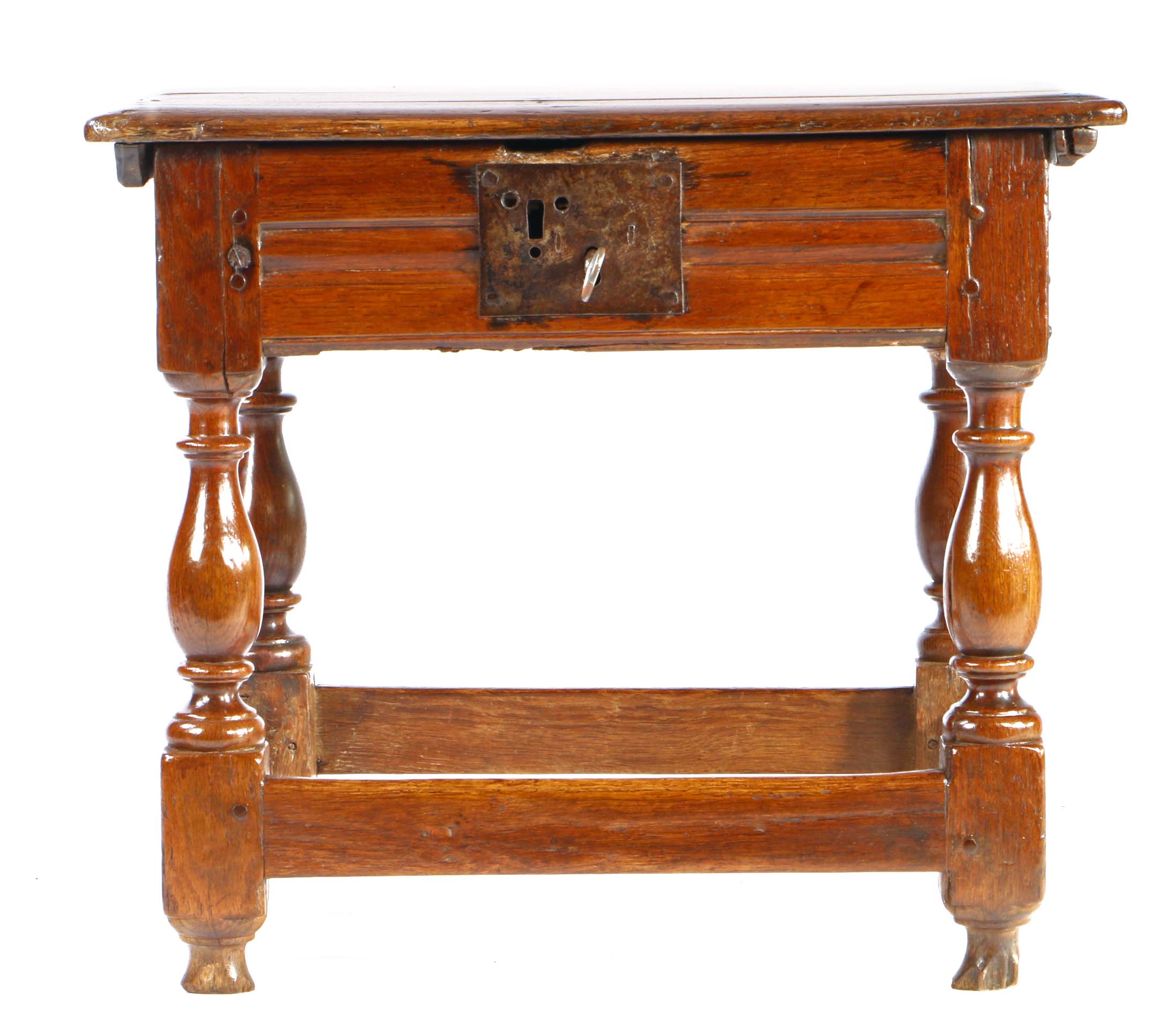 A comparatively large Charles II oak box-stool, circa 1660 Having a rectangular ovolo-moulded hinged - Image 3 of 3