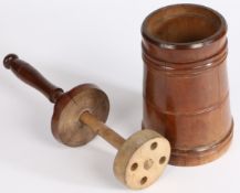 A George III fruitwood hand-held cream/butter churn, circa 1800 Having a tapering drum, with