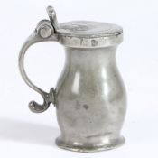 A George III pewter OEWS gill double-volute baluster measure, circa 1800 Having a plain body,