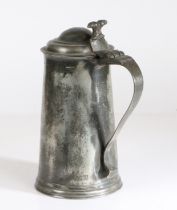 A George I pewter OEAS half-gallon straight-sided dome-lidded flagon, York, circa 1720 The