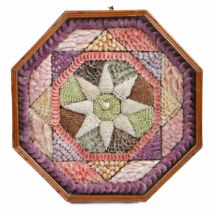 A 19th Century large polychrome shell Valentine Of typical form, having a central star surrounded by