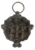 A rare Queen Anne bronze Metalworkers' Guild plaque, dated 1703 With large loop, atop a winged