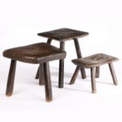 Three small ash primitive stools/table-stools, English or Welsh, circa 1800 Two with a rectangular
