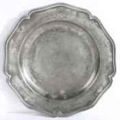 A George II pewter five-lobed wavy edge plate, circa 1755 Having a double-reeded rim engraved with