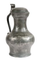 A rare George I/II pewter Scots-pint lidded pot-bellied measure, Inverness, circa 1720-40 With
