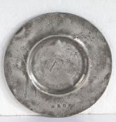 A rare Charles II pewter broad plain rim plate, Birmingham, circa 1670 Hallmarks to rim and