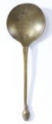 A rare Charles I latten strawberry knop spoon, circa 1640 The flat tapering stem with central wire
