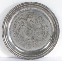A William & Mary pewter multi-reeded narrow rim plate, circa 1690 Apparently unmarked, ownership