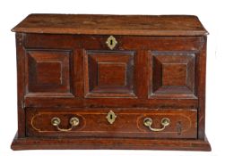 A George II/III oak and holly line-inlaid coffor bach, West Wales, South Pembrokeshire or Vale of