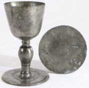 An exceptionally rare Charles I/Commonwealth pewter ‘recusant’ chalice and accompanying paten,