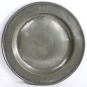 A Queen Anne pewter single-reed dish, Somerset, circa 1710 Having hallmarks to front rim and