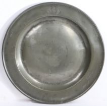 A Queen Anne pewter single-reed dish, Somerset, circa 1710 Having hallmarks to front rim and