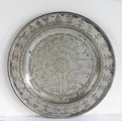 A rare Charles II pewter wrigglework dish, Exeter, circa 1680 Having a single reed rim designed with