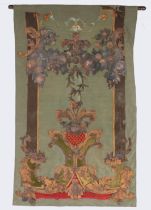 An unusual William & Mary painted leather, velvet and appliqué wall hanging, circa 1690 Designed