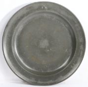 A George II pewter single-reed rim dish, Devon, circa 1750 With touchmarks to rear of Richard