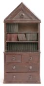 An interesting Victorian pine miniature pediment bookcase chest of drawers, circa 1870 Having