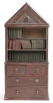 An interesting Victorian pine miniature pediment bookcase chest of drawers, circa 1870 Having