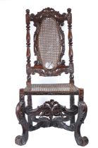 An impressive late 17th century walnut and cane side chair, with X-form stretcher, English, circa