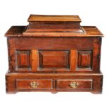 A George III oak coffor bach, circa 1760 The well-figured top with an additional, probably 19th