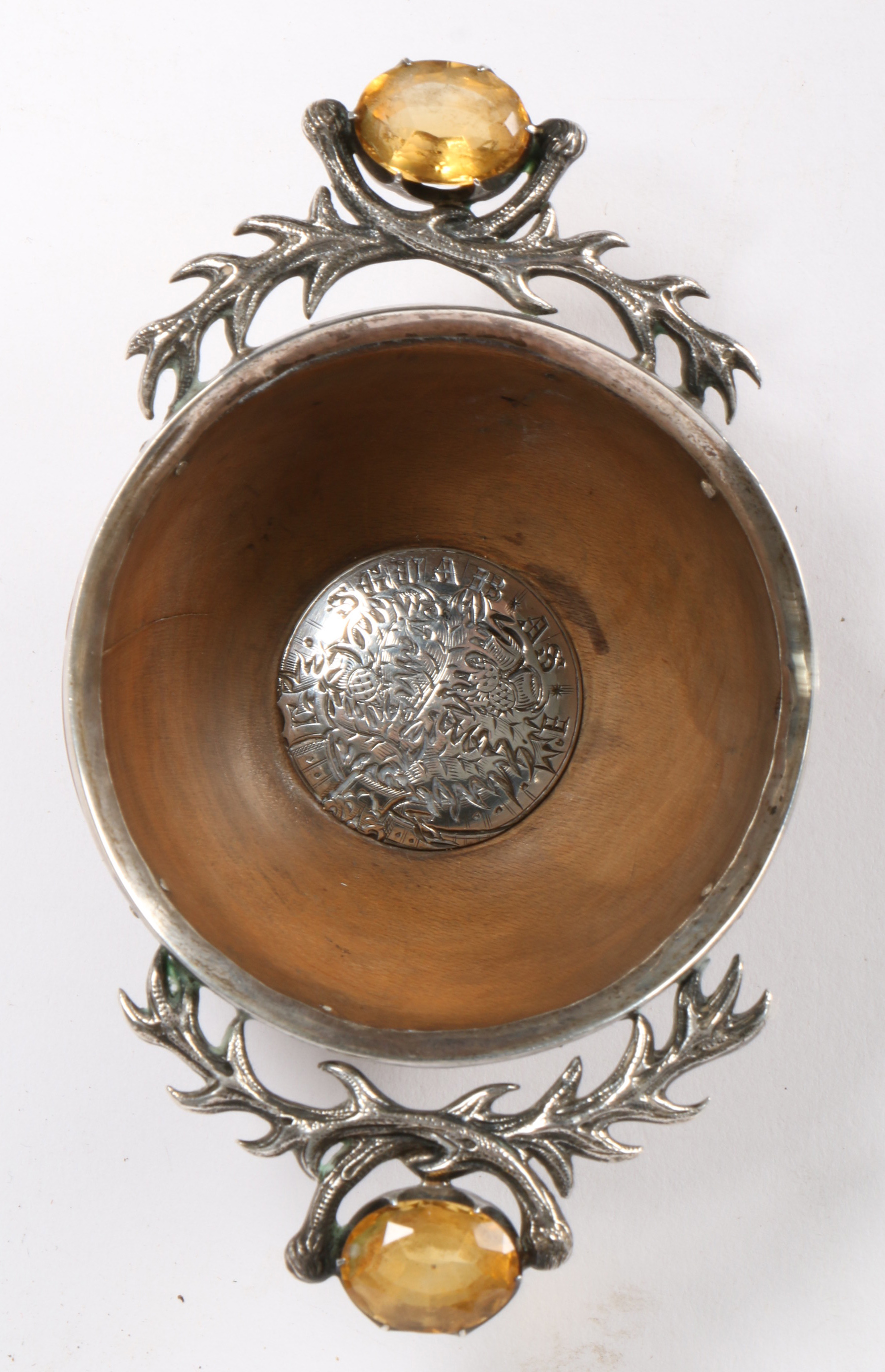 A 19th century Scottish quaich With two handles, each set with a cairngorm within white metal - Image 4 of 4