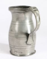A George III pewter quart lidless baluster measure, North of England, circa 1790 With three bands of