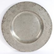 A rare Charles II pewter semi-broad plain rim dish, Worcestershire, dated 1677 Engraved to the