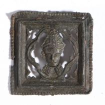 A good 14th century pewter pilgrim badge, St. Thomas Becket, circa 1350  The mitred bust of the